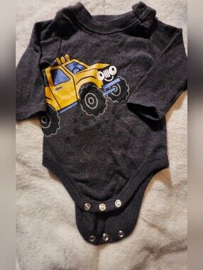 Garanimals Charcoal Onesie with Yellow & Blue Monster Truck